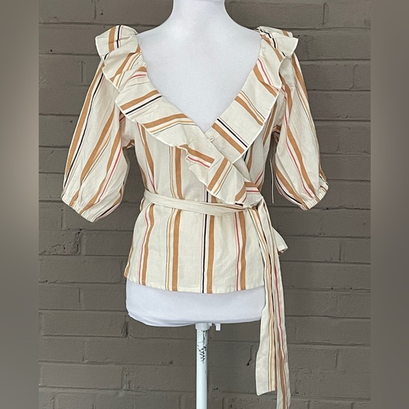 Billabong NWT stripe ruffled crossover top S - Picture 2 of 14